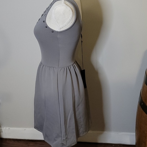 NWT Poof Couture Gray Dress W/Metal Accents Small - Picture 3 of 7